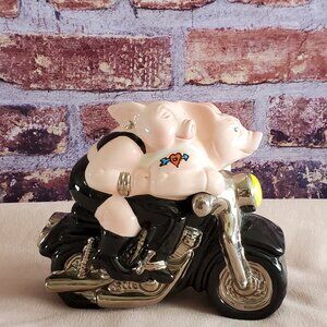 Biker Hogs Pig Figurines Motorcycle Salt Pepper Shakers. Hogs on a Hog